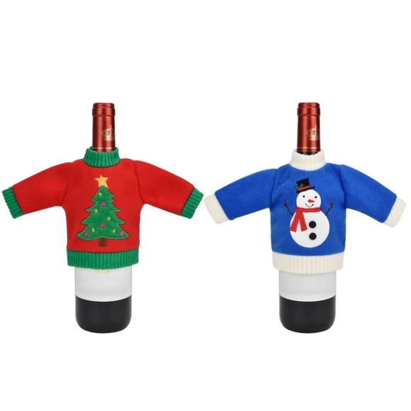 Wine Bottle Cover Ugly Christmas Sweaters Set of 2 Gift Bags Cloth Holiday - Picture 1 of 3